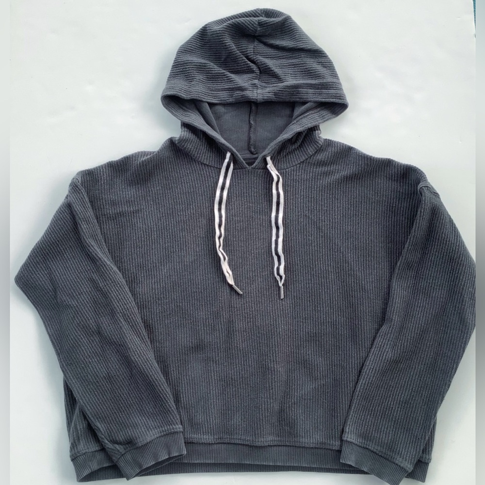 aerie Charcoal Gray Ribbed Hoodie